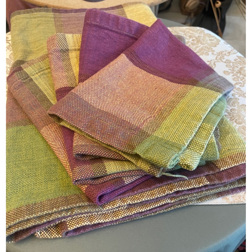 Crate & Barrel Dead Stock Sloan Check Runner 90" Purple Green Gold Plaid 4 Mats